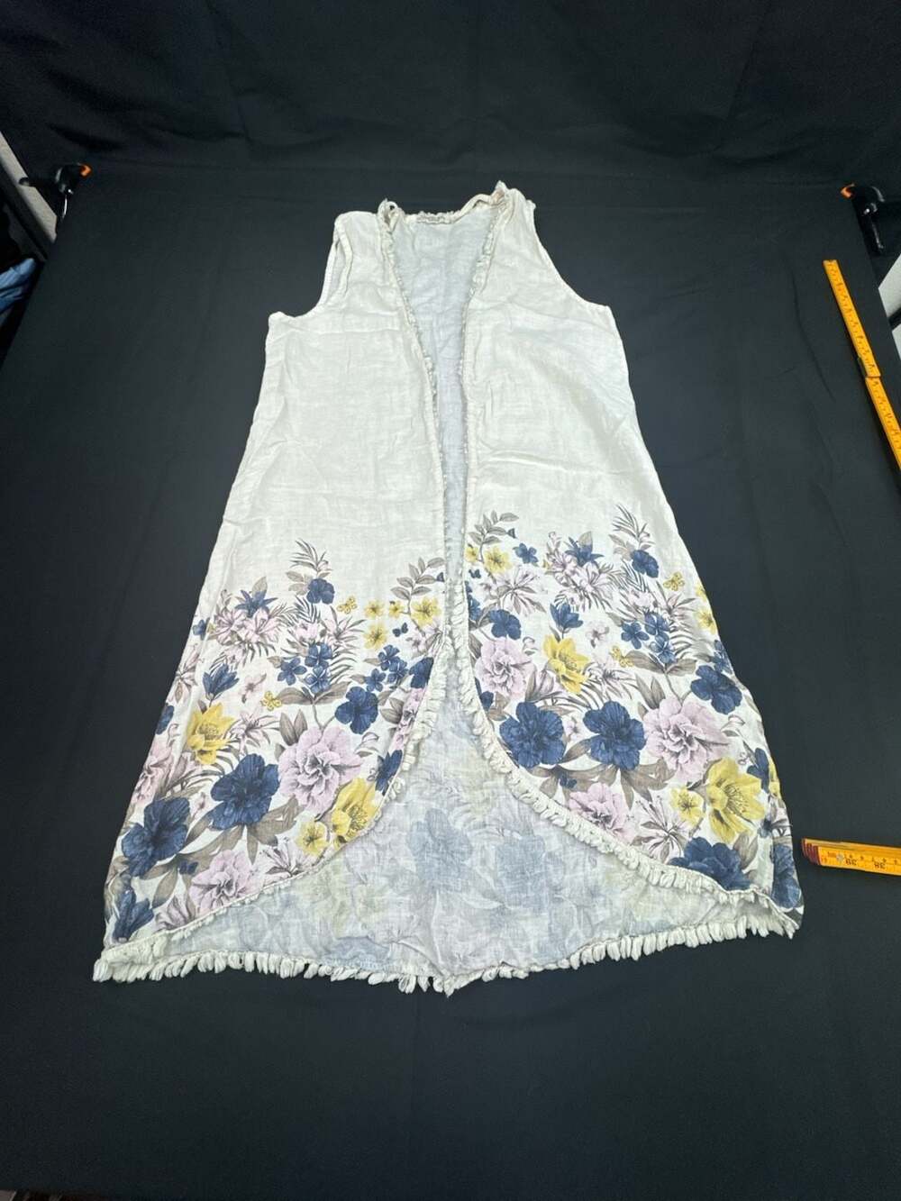 Francesca Bettini Linen Long Floral Sleeveless Cardigan Vest